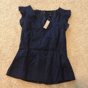 NEW! J crew women navy blue polka dot blouse sz 2